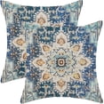 thumbnail image 1 of Boho Pillow Covers 18x18 Inch Set of 2,Carpet Pattern Throw Pillows Case,Blue Yellow Ethnic Design Outdoor Decorative Square Linen Farmhouse Decor Cushion Covers for Home Sofa Bed Couch, 1 of 6