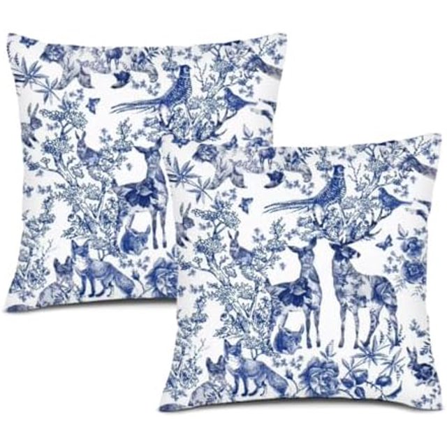 Boho Pillow Covers 18x18 Inch Set of 2 Vintage Floral Wild Animal Wolf