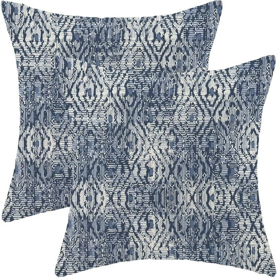 Boho Pillow Covers 18x18 Inch Set of 2, Vintage Navy Blue Carpet Pattern Decoration Throw Pillowcase Abstract Modern Print Linen Outdoor Farmhouse Cushion Cover for Sofa Couch Bed