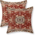 thumbnail image 1 of Boho Pillow Covers 18x18 Inch Set of 2, Vintage Red Floral Decor Farmhouse Throw Pillows Ethnic Design Decorations Carpet Pattern Bohemian Pillowcase Linen Outdoor Cushion Case for Couch Sofa, 1 of 6