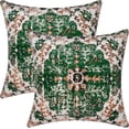 thumbnail image 1 of Boho Pillow Covers 18x18 Inch Square Set of 2, Christmas Green Throw Pillows for Couch Sofa Furniture, Velvet Farmhouse Decorative Pillows Carpet Pattern Ethnic Design Pillowcase for Bed Bench, 1 of 6