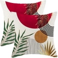 thumbnail image 1 of Boho Pillow Covers 18x18 Set of 2 Abstract Red Green Gold Sunset Throw Pillow Cover Outdoor Mid Century Bohemian Style Tropical Leaf Pillowcase Farmhouse Linen Cushion Case Decor For Couch Sofa, 1 of 6