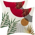thumbnail image 1 of Boho Pillow Covers 18x18 Set of 2 Abstract Red Green Gold Sunset Throw Pillow Cover Outdoor Mid Century Bohemian Style Tropical Leaf Pillowcase Farmhouse Linen Cushion Case Decor For Couch Sofa, 1 of 6