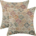 thumbnail image 1 of Boho Pillow Covers 18x18 Set of 2 Bohemian Chic Floral Medallion Trellis Decorative Throw Pillow Outdoor Linen Square Colorful Carpet Ethnic Pattern Cushion Cover Decor for Home Couch Sofa, 1 of 5