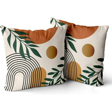 Boho Pillow Covers 18x18 Set of 2, Bohemian Mid Century Style Farmhouse Decorations Outdoor Throw Pillows Abstract Fall Sunset Art Outdoors Decorative Cushion Case for Couch Sofa Home