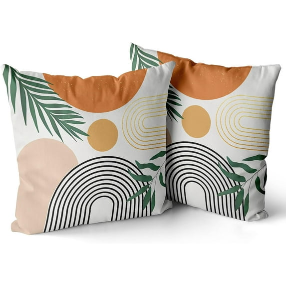 Boho Pillow Covers 18x18 Set of 2, Bohemian Mid Century Style Farmhouse Decorations Throw Pillow Covers Abstract Beige Art Outdoors Decorative Cushion Case for Couch Sofa Home