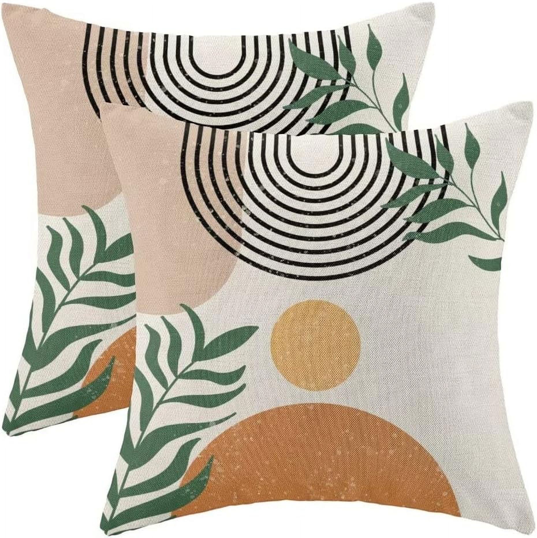 Boho Pillow Covers 18x18 Set of 2, Bohemian Mid Century Style Farmhouse Decorations Throw Pillow Covers Abstract Beige Art Outdoors Decorative Linen Cushion Case for Couch Sofa Home