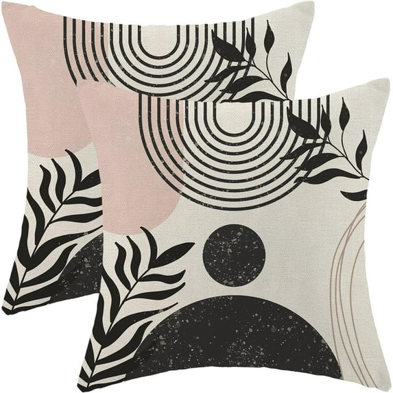 Boho Pillow Covers 18x18 Set of 2, Bohemian Mid Century Style Pink Black Throw Pillow Covers Linen Farmhouse Vintage Abstract Art Boho Decor Cushion Case Boho Home decor For Couch Sofa Outdoor