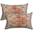 thumbnail image 1 of Boho Pillow Covers 18x18 Set of 2 Ethnic Bohemian Carpet Vintage Rust Coral Floral Decorative Cotton Pillow Cases with Zipper Outdoor Decorative Pillow Case for Couch Bed Home Decor, 1 of 6