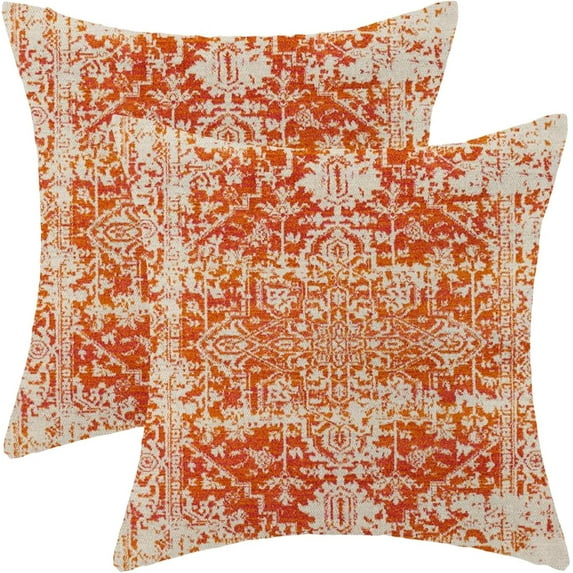 Boho Pillow Covers 18x18 Set of 2, Fall Vintage Burnt Orange Decorative Throw Pillows Farmhouse Bohemian Carpet Pattern Farmhouse Cushion Pillow Covers for Sofa Couch Outdoor Decor