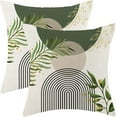 thumbnail image 1 of Boho Pillow Covers 18x18 Set of 2 Green Gold Leaves Throw Pillow Covers Outdoor Decoration Mid Century Bohemian Style Pillowcase Farmhouse Decorative Linen Cushion Case for Home Sofa Couch, 1 of 6
