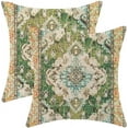 thumbnail image 1 of Boho Pillow Covers 18x18 Set of 2 Green Rug Carpet Decorative Throw Pillow Outdoor Square Carpet Ethnic Pattern Cushion Cover Decor for Home Couch Sofa, 1 of 6