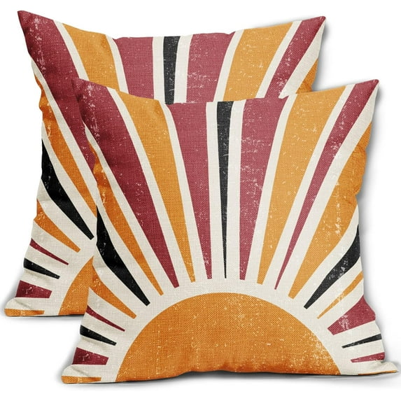 Boho Pillow Covers 18x18 Set of 2 Multicolor Bohemian Style Retro Abstract Sun Outdoor Throw Pillows Farmhouse Decorative Pillowcase Linen Square Cushion Cover for Home Couch Sofa Bed