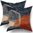 thumbnail image 1 of Boho Pillow Covers 18x18 Set of 2 Navy Blue Burnt Orange Throw Pillows Outdoor Bohemian Mid Century Modern Abstract Decorative PillowCase Square Cotton Farmhouse Cushion Case Decor for Couch Sofa Bed, 1 of 6