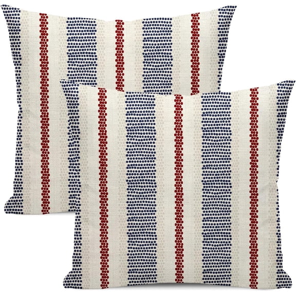 Boho Pillow Covers 18x18 Set of 2 Red Blue Abstract Polka Dot Stripe Throw Pillow Covers Outdoor 4th of July Modern Minimalism Decorative Pillowcase Independence Day Cushion Case for Couch Sofa
