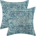 thumbnail image 1 of Boho Pillow Covers 18x18 Set of 2, Teal Carpet Pattern Decorative Throw Pillows Linen Ethnic Design Farmhouse Cushion Pillow Covers for Sofa Couch Outdoor Decor, 1 of 6