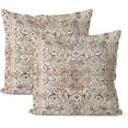 thumbnail image 1 of Boho Pillow Covers 18x18 Set of 2, Vintage Beige Flower Decor Spring Summer Throw Pillows Ethnic Floral Design Decorations Carpet Pattern Bohemian Pillowcase Linen Outdoor Cushion Case for Home, 1 of 4