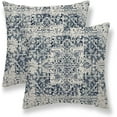 thumbnail image 1 of Boho Pillow Covers 18x18 Set of 2, White Navy Blue Carpet Pattern Outdoor Decorative Throw Pillows Ethnic Rustic Farmhouse Cushion Cases Linen Gifts for Couch Sofa Decor, 1 of 6
