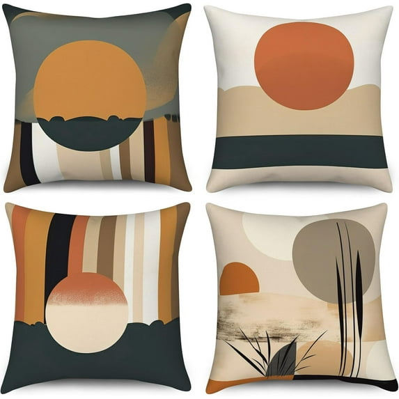 Boho Pillow Covers 20x20 Inch, Mid Century Abstract Sun Throw Pillow Covers Terracotta and Yellow Linen Pillow Cases for Sofa Couch Car, Set of 4 (No Inserts)
