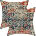 thumbnail image 1 of Boho Pillow Covers 20x20 Inch Set of 2,Navy Blue Burnt Orange Ethnic Design Throw Pillows Case,Carpet Pattern Outdoor Decorative Square Linen Farmhouse Decor Cushion Covers for Home Sofa Bed Couch, 1 of 6