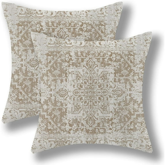 Boho Pillow Covers 20x20 Set of 2, Beige Brown Bohemian Farmhouse Decorations Throw Pillow Covers Ethnic Carpet Pattern Outdoor Decorative Linen Cushion Case for Couch Sofa Home
