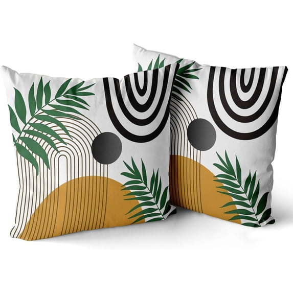 Boho Pillow Covers 20x20 Set of 2, Bohemian Mid Century Style Green Gold Throw Pillow Covers Linen Farmhouse Vintage Abstract Art Boho Decor Cushion Case Home Decor for Couch Sofa Outdoor