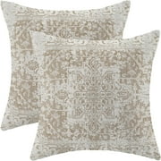 Boho Pillow Covers 20x20 Set of 2, Brown Carpet Pattern Decorative Outdoor Throw Pillows Linen Ethnic Design Farmhouse Cushion Pillow Covers for Sofa Couch Outdoor Decor
