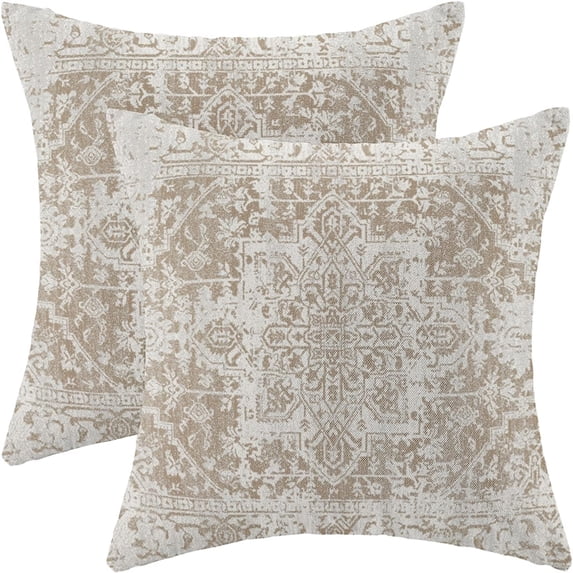 Boho Pillow Covers 20x20 Set of 2, Brown Carpet Pattern Decorative Outdoor Throw Pillows Linen Ethnic Design Farmhouse Cushion Pillow Covers for Sofa Couch Outdoor Decor