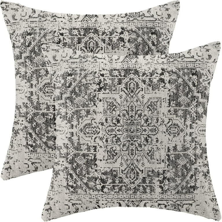 Boho Pillow Covers 20x20 Set of 2 Ethnic Design Decorative Throw Pillows Linen Black Gray Carpet Pattern Farmhouse Cushion Pillow Covers for Sofa Couch Outdoor Decor Walmart