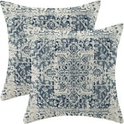 Boho Pillow Covers 20x20 Set of 2, Ethnic Design Decorative Throw Pillows Linen Blue Carpet Pattern Farmhouse Cushion Pillow Covers for Sofa Couch Outdoor Decor