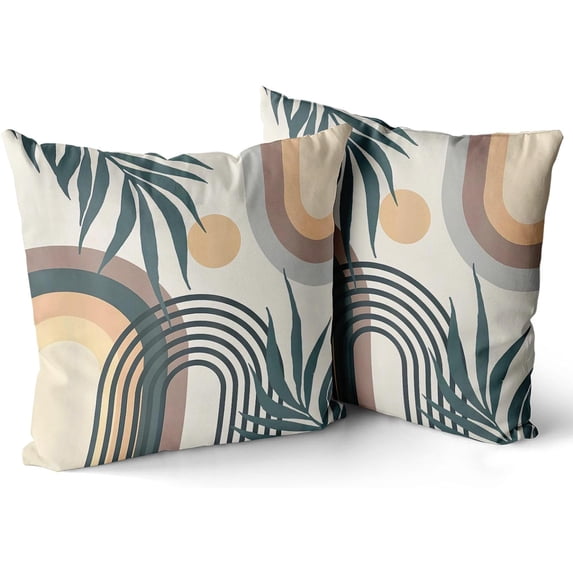 Boho Pillow Covers 20x20 Set of 2, Green Leaf Mid Century Farmhouse Decorations Throw Pillow Covers Modern Tropical Bohemian Outdoor Decorative Cushion Case for Couch Sofa Home