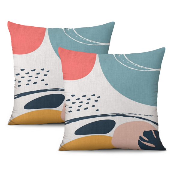 Boho Pillow Covers 20x20, Set of 2 - Mid Century Bohemian Geometric Design, Linen Material, Vintage Abstract Art for Farmhouse Décor, Boho Home, Couch, Sofa, Outdoor