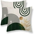 thumbnail image 1 of Boho Pillow Covers 20x20 Set of 2, Mid Century Green Tropical Leaves Decorative Outdoor Throw Pillow Covers Abstract Geometric Minimalist Modern Cushion Case Linen Square for Home Couch Sofa, 1 of 6