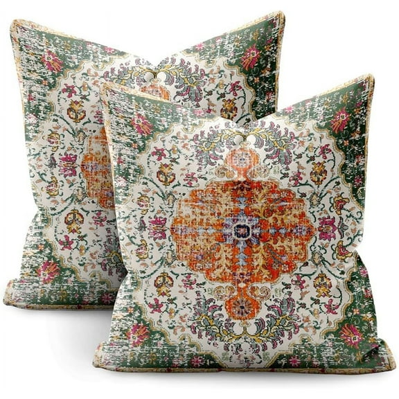 Boho Pillow Covers 20x20 Set of 2,Orange Blue Throw Pillow Covers Outdoor Decorative Linen Pillow Covers for Couch Bed Sofa Cushion Bohemian Pillowcases