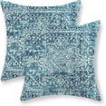 thumbnail image 1 of Boho Pillow Covers 20x20,Teal Ethnic Design Outdoor Decorative Throw Pillows for Couch, Carpet Pattern Decor Cushion Cover 2 Pcs Farmhouse Linen Pillowcase for Bed Car Safa, 1 of 6