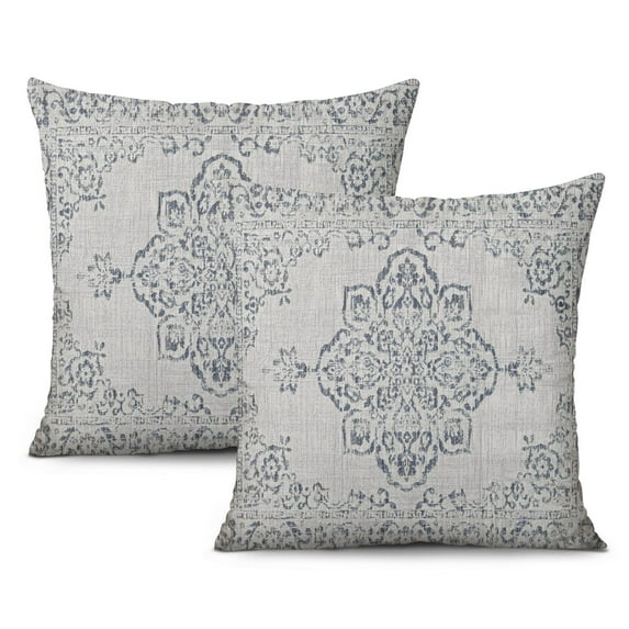 Boho Pillow Covers 20x20inch Set of 2, Decorative Blue Carpet Design, Linen Throw Pillows Adding Chic to Farmhouse, Sofa, Couch, Outdoor Decor