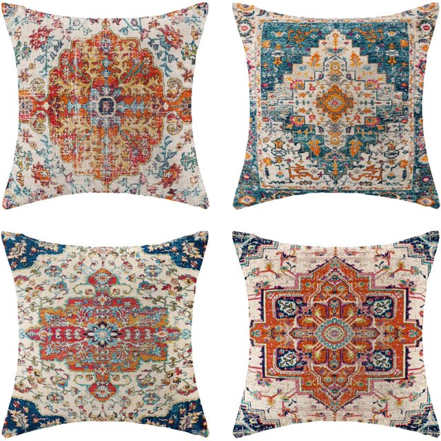 Boho Pillow Covers Carpet Pattern Decorative Pillow Covers Orange Blue