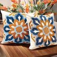 thumbnail image 1 of Boho Pillow Covers, Decorative Pillowcase, Square Embroidery Throw Pillows Cushion Set for Sofa Couch Bed Bench Living Room, Modern Plant Floral Pattern, 18 x18 inch (Sunflower and Sunflower), 1 of 6