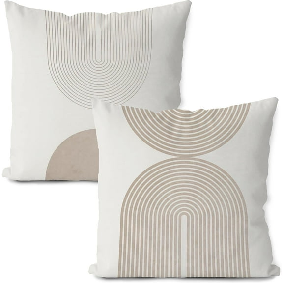Boho Pillow Covers，Framed Boho Pillow Covers 18x18 Set of 2，mid Century Modern Decor Pillow Cover，Boho Bedroom Decor，Beige Pillow Covers，Boho Throw Pillows Cover for Bedroom livingroom (Round)