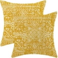 thumbnail image 1 of Boho Pillow Covers Set of 2 16x16 Inch Yellow Carpet Pattern Decorative Throw Pillows with Linen Ethnic Design for Farmhouse Cushion Outdoor Sofa Couch Decor Add Vibrant Bohemian Vibes, 1 of 6