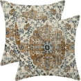 thumbnail image 1 of Boho Pillow Covers Set of 2 18x18 Inch Blue Gold Carpet Pattern Decorative Throw Pillows in Linen Ethnic Design for Farmhouse Cushion Outdoor Sofa Couch Decor Exotic and Stylish, 1 of 1
