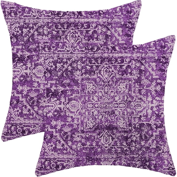 Boho Pillow Covers Set of 2 18x18 Inch Purple Carpet Pattern Decorative Throw Pillows with Linen Ethnic Design for Farmhouse Sofa Couch Outdoor Decor Elevate Your Living Room's Style