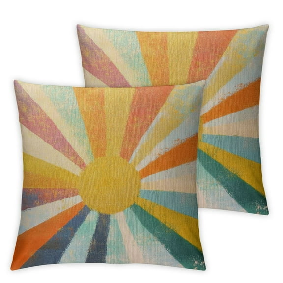 Boho Pillow Covers Set of 2 Stripes Colorful Yellow Sunshine Decorative Pillow Cases Summer Rainbow Sun Outdoor Cushion Cover Cute Farmhouse Decor Throw Pillows for Couch Sofa