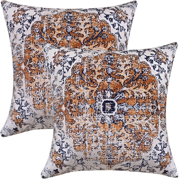Boho Pillow Covers Square 20x20 Inch Set of 2, Brown Blue Throw Pillow Covers Velvet Carpet Pattern Decorative Pillowcase Ethnic Design Farmhouse Cushion Case for Sofa Couch Outdoor Decor