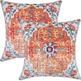 thumbnail image 1 of Boho Pillow Covers Square 20x20 Inch Set of 2, Orange Blue Throw Pillow Covers Velvet Carpet Pattern Decorative Pillowcase Ethnic Design Farmhouse Cushion Case for Sofa Couch Outdoor Decor, 1 of 6