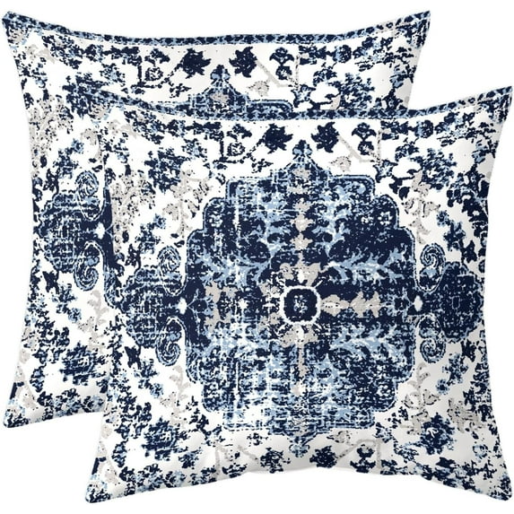 Boho Pillows Covers 18 x 18 Inch Set of 2 Bohemian Vintage Carpet Pattern Throw Pillows Nvay Blue Grey Ethnic Floral Decorative Outdoor Cotton Linen Cushion Cases for Couch Sofa Living Room