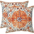 thumbnail image 1 of Boho Pillows Covers 18x18 Inch Set of 2 Bohemian Vintage Rust Carpet Pattern Throw Pillows Orange Blue Ethnic Floral Decorative Cotton Linen Cushion Cases for Outdoor Couch Sofa Living Room, 1 of 6