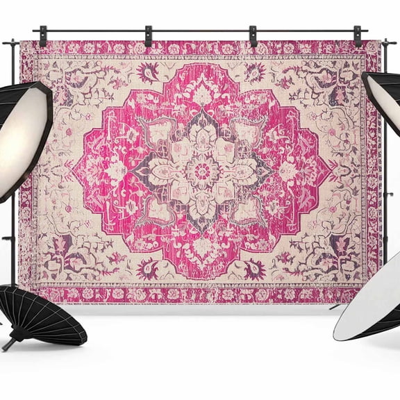 Boho Pink Backdrop for Photoshoot,Photography Photo Studio Background Wall Backdrop,Middle Century Boho Geometric Abstract Southwestern Back Drop Banner Panel for Portraits Wedding Party 8x6Ft
