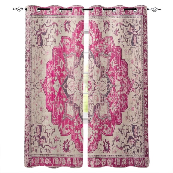 Boho Pink Blackout Curtains 39 Inches Long,Thermal Insualted Grommet Curtains & Drapes,Middle Century Boho Geometric Abstract Southwestern Room Darking Curtains for Living Room 2 Panels 27.5"W x39"L