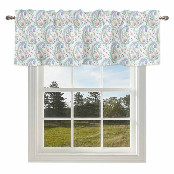 Pink Flower Boho Pink Blue Flower Valances for Windows Watercolor Paisley Floral ...